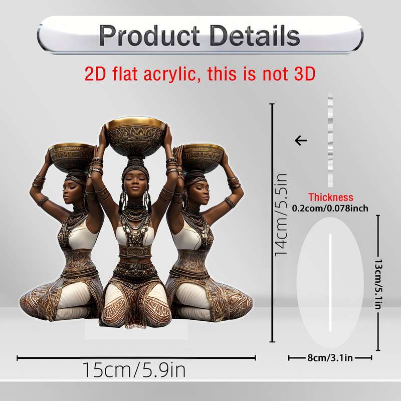 1pc 2D Flat   Acrylic Solar Collector Base with Three African Women- Bohemian Style Desktop De