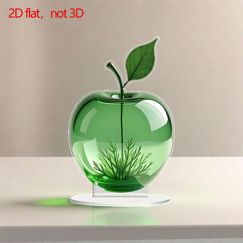 1pc 2D Flat   Acrylic Apple Ornament with Green Leaf Design Nordic Style Desk Decor for Office