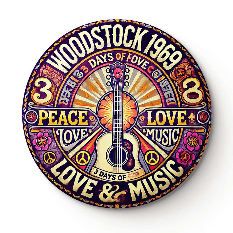 1pc Vibrant Woodstock 1969 Guitar Note Brooch Pin Peace Love Music Design Perfect for Jeans