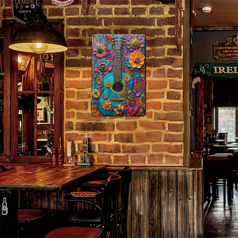 1pc 8x12 Inch 20x30cm Vintage Hippie Guitar Aluminum Tin Sign Wall-Mountable No Electricity Re