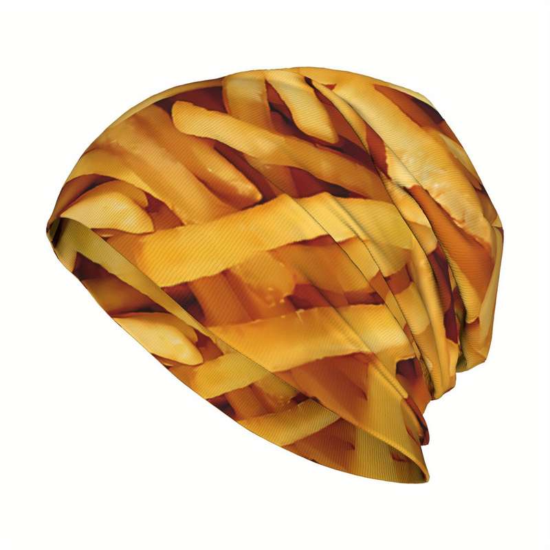 1pc BIIHUDU Men's French Fries Beanie Cap Funky Style Stretchy Polyester Knit Hat with Realistic