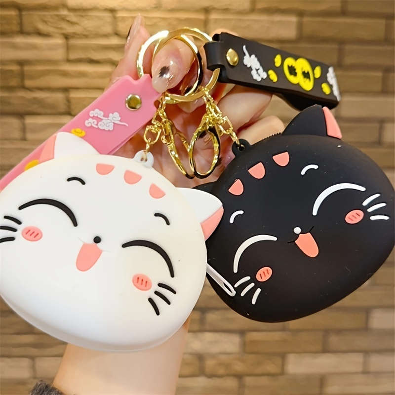 1pc Cute Black Cat Silicone Coin Purse with Keychain C Lightweight Zippered Pouch for Coins Ke