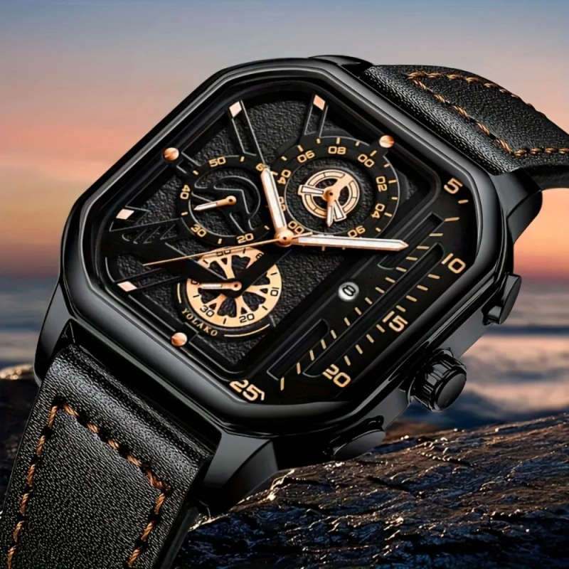 3pcs set Men's Watch Sets Fashion Sports Square with Calendar Quartz Men's Watch Casual Bracelet Pen
