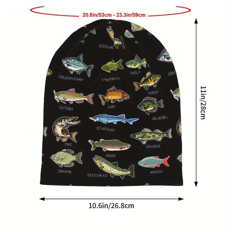 1pc Men's Fashionable Knit Skull Cap with Freshwater Fish Design Stretchy Polyester Blend Novelt