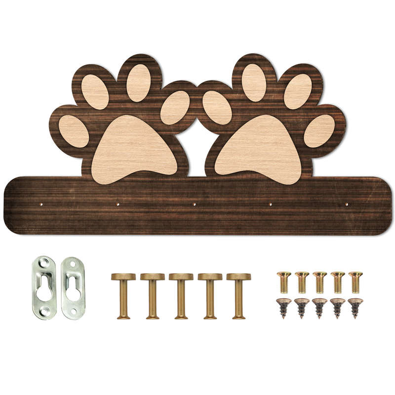 1pc Farmhouse Wooden Dog Paw Key Holder Wall MountRustic Dark Brown Organizer with 5 Unique Paw H