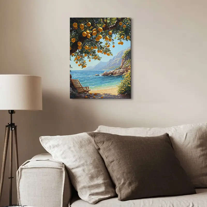 1pc Lemon Tree Coastline Canvas Poster Frameless Wall Art Decor Waterproof Fade-Resistant for Home O
