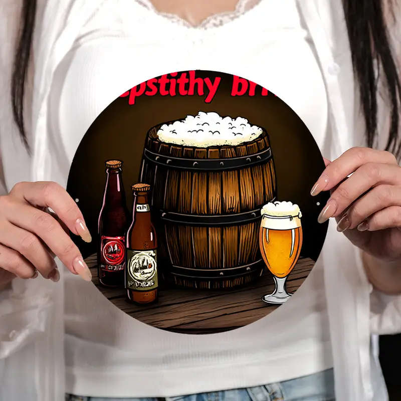 1pc Vintage Beer Barrel Glass Round Metal Sign 19.81cm UV-Resistant Aluminum Wall Art Easy to Hang w