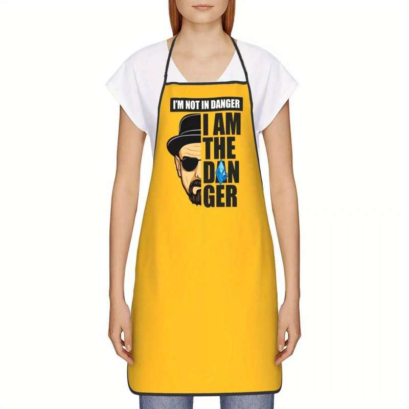 1pc Heisenberg "I Am The Danger" Apron Yellow Denim Adjustable Neck Waist Straps Front Po