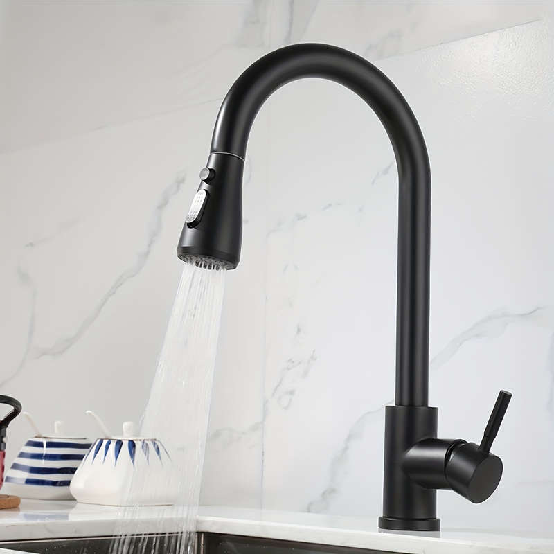 1pc Stainless Steel Pull-Out Spray Kitchen Faucet Modern High Arc Single Handle Oil Rub Surface F