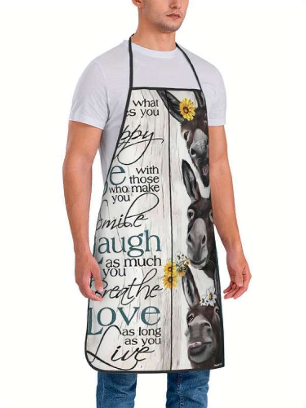 1pc Vintage-Style Donkey and Sheep Print Apron Rustic Farmhouse Kitchen Wear for Men and Women P