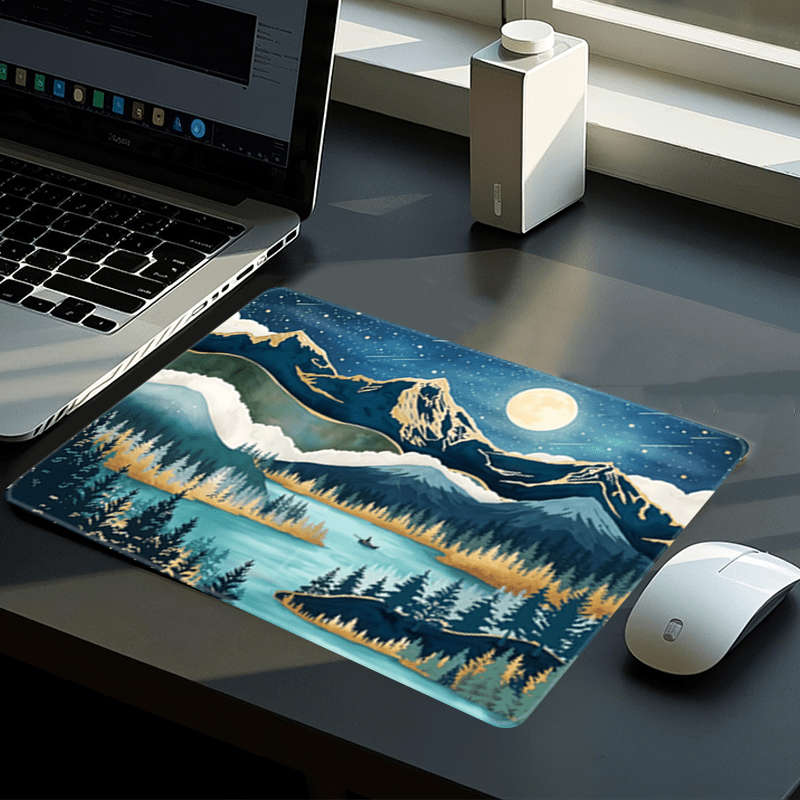 1pc Unique Small Square Mouse Pad Featuring a Moonlit Night Sky And Mountain Design Perf