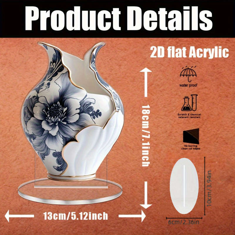1pc 2D Flat   Bohemian Style Acrylic Vase with Elegant Floral Design Multi-Purpose Tabletop D