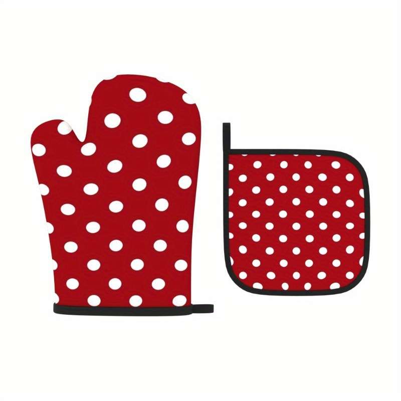 2pcs Chic Red White Polka Dot Oven Mitts 26.92x17.02 cm Heat Resistant Polyester Gloves fo