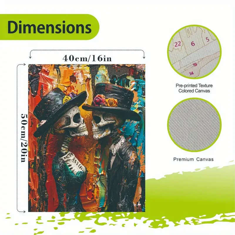 1pc Skeleton Couple DIY Painting Kit Skeleton Couple Abstract Painting Kit 40.64x50.8cm DIY Acrylic