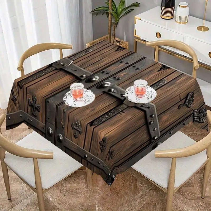 1 Woodgrain And Vintage Steel Print Tablecloth 140*180CM