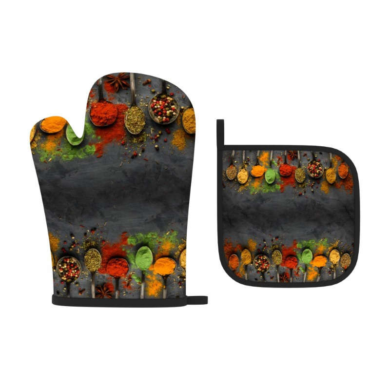 2pcs Colorful Spice-Inspired Heat-Resistant Oven Mitts and Pot Holders 26.92x17.02 cm Vibran