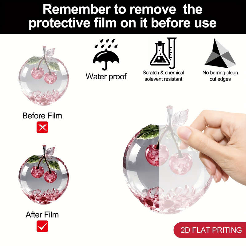 1pc 2D Flat  Plane  Acrylic Cherry Hanging Ornament with Stand Elegant Red and White Design Perf