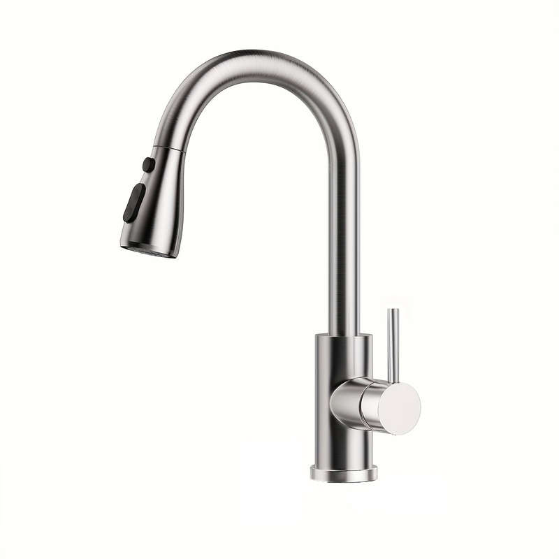 1pc Stainless Steel Pull-Out Spray Kitchen Faucet Modern High Arc Single Handle Oil Rub Surface F