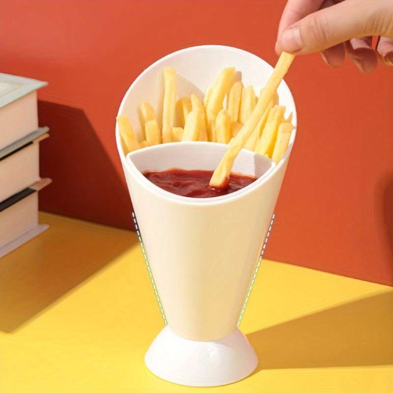 1pc Rectangular Plastic Snack Cup with Lid Portable Serving Container for Fries Salad More
