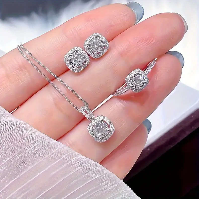 4 Piece Jewelry Collection  Pendant Necklace, Earrings, And Adjustable Ring