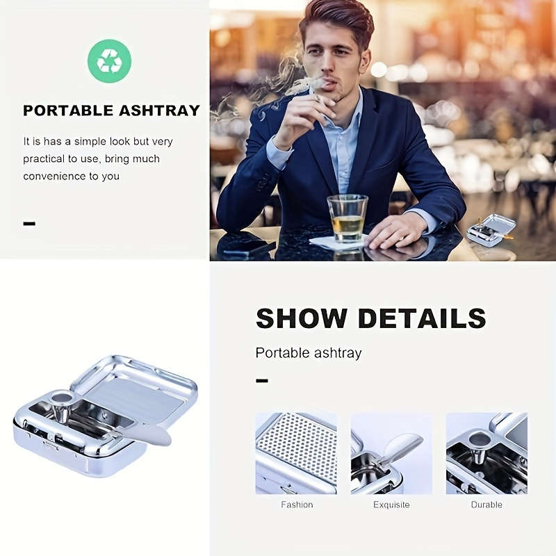 1pc Portable Stainless Steel Ashtray with Lid Durable Ideal for Car Office Outdoor Use Compa