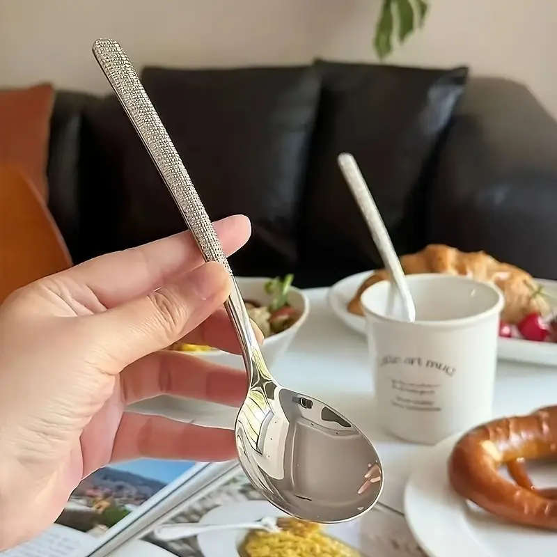 10 Piece Textured Stainless Steel Spoons, Durable Rust-Resistant