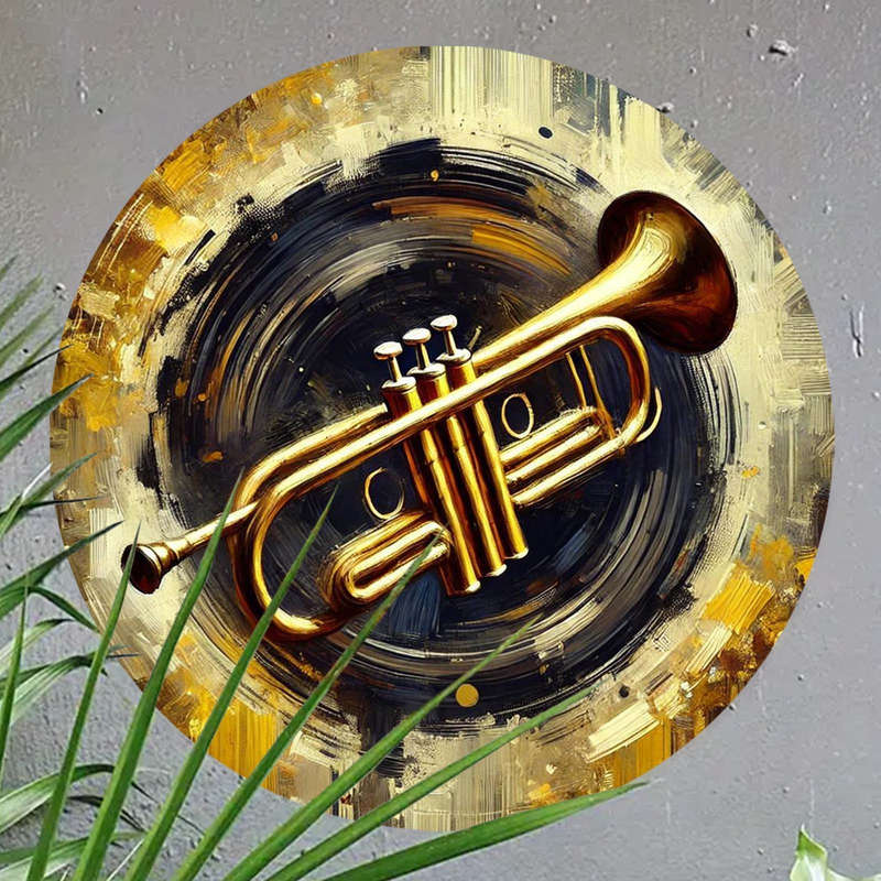 1pc  Jazz Trumpet Foil Art Round Sign 19.81cm Aluminum Wall Decor Aesthetic Music Themed Poste