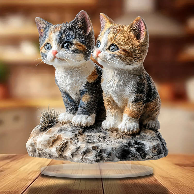 1pc 2D Flat    Acrylic Cat Statue Bohemian Style Decorative Plaque Orange White Kitt
