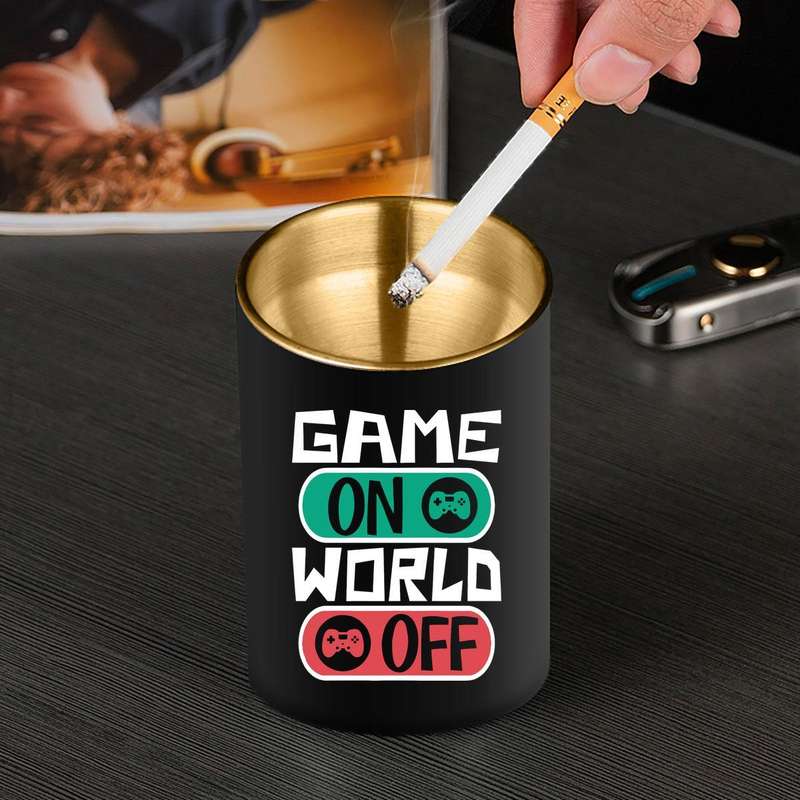 1pc JT Stainless Steel Ashtray with Game Controller ON OFF Design Portable Oval Black Golden Ga