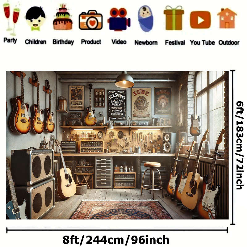1pc  Cozy Vintage Music Garage Workspace Polyester Banner 243.84x182.88cm Ideal for Studio H