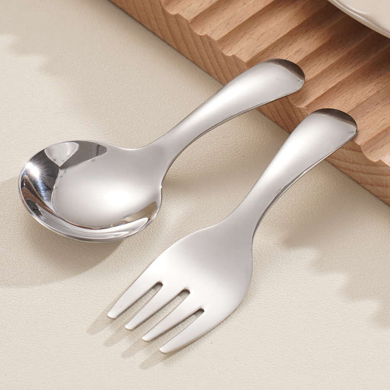3pcs Set Stainless Steel Short Handle Spoon and Fork Portable Teaspoon for Milk Powder Ice Cr