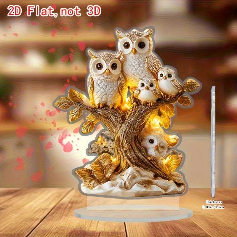1pc 2D Flat  Acrylic Owl Tree Decor Bohemian Style Animal-Themed Desktop Art Multi-Purpose Home