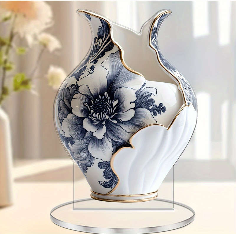 1pc 2D Flat   Bohemian Style Acrylic Vase with Elegant Floral Design Multi-Purpose Tabletop D