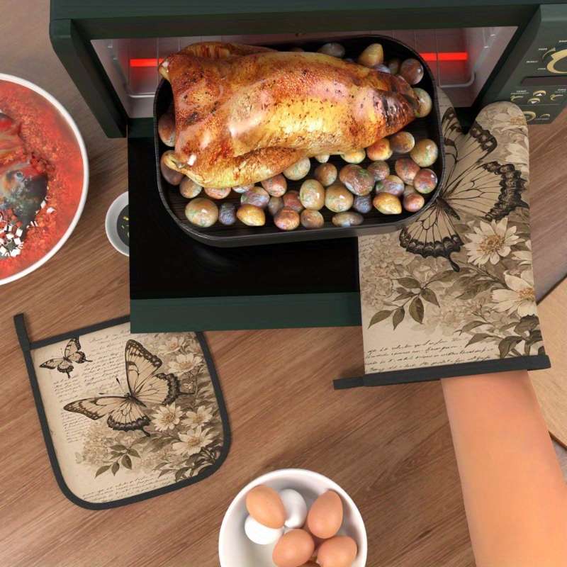 2pcs 26.92x17.02 cm Heat-Resistant Oven Mitts And Potholders