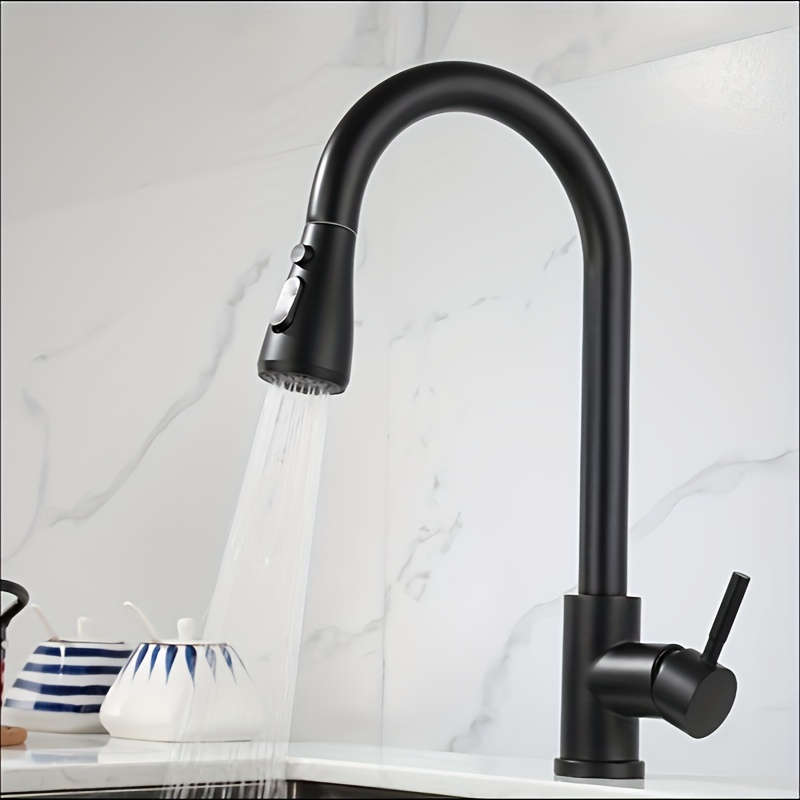 1pc Stainless Steel Pull-Out Spray Kitchen Faucet Modern High Arc Single Handle Oil Rub Surface F