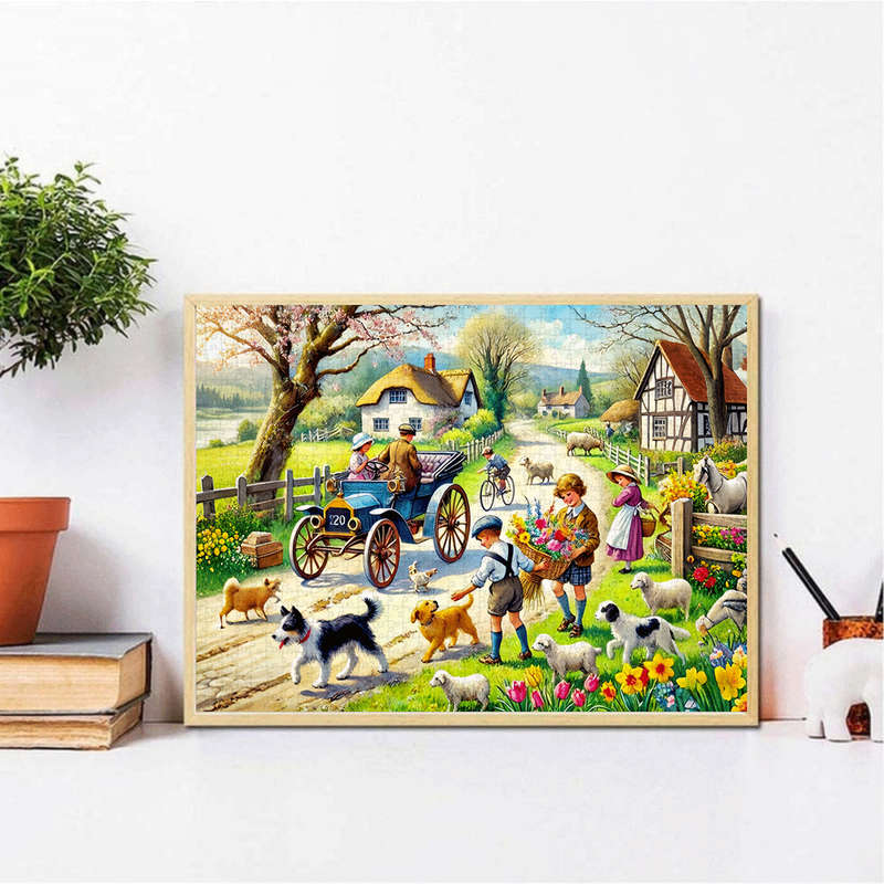 1000pcs Vintage Carriage and Countryside Road Jigsaw Puzzle Large Paper Puzzle for