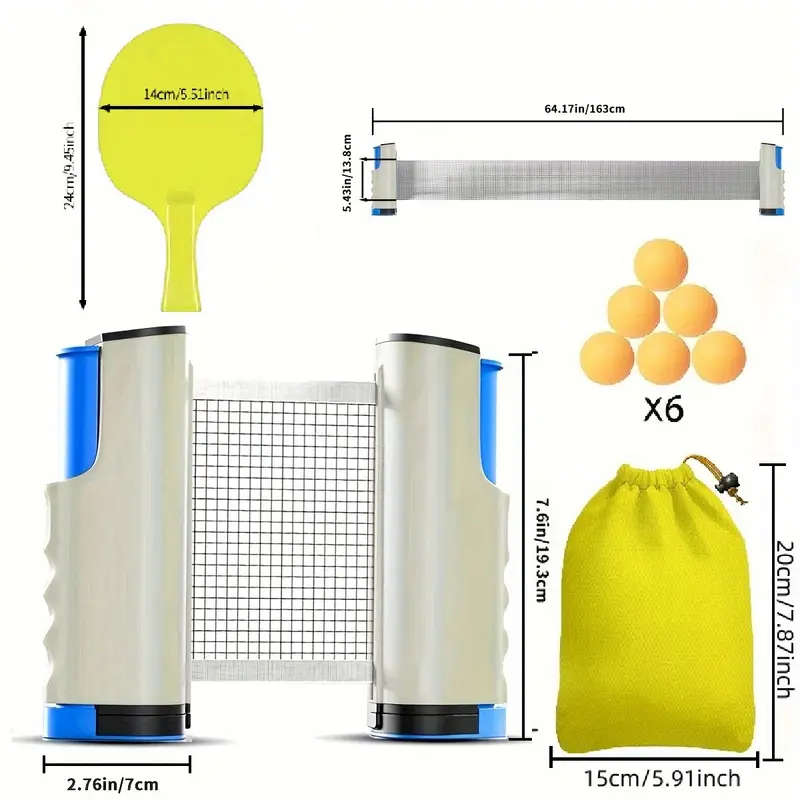 1 Portable Table Tennis Training Set, Including a Retractable Net, 2 Rackets, 6 Table Tennis Balls