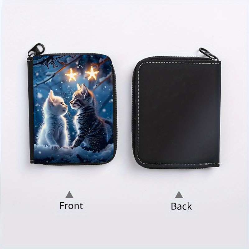 1pc Couple'S Cat Print PU Wallet Fashionable Printed Coin Purse with 9+2 Accordion Card Slots