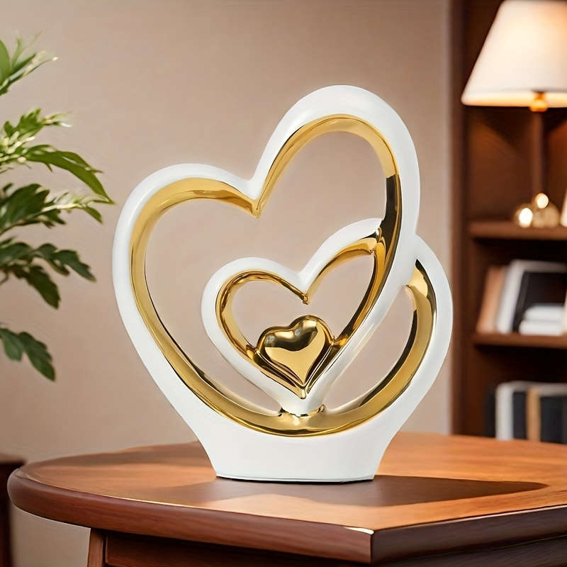 1pc 2D Flat   Acrylic Double Heart Decorative Piece Elegant White Golden Intertwined Hea
