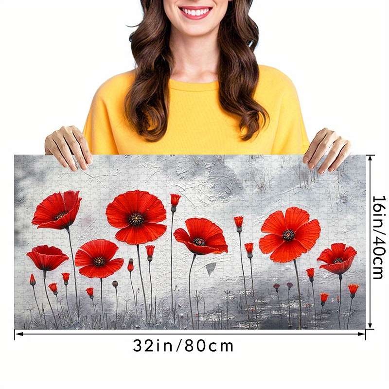 1000pcs Jigsaw Puzzle 80x40cm Snowy Red Poppies Winter Scene Advanced Level Water