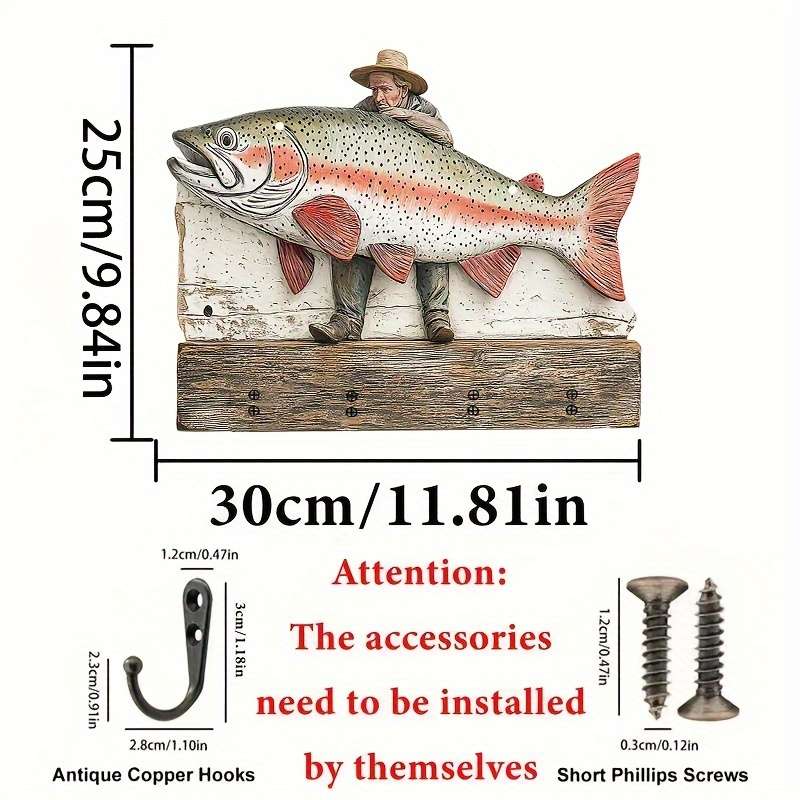 1 Piece2Dflat Fisherman and Rainbow Trout Wooden Signs Simple Colored Wooden and Home Keychain wi