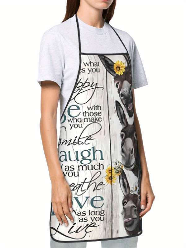 1pc Vintage-Style Donkey and Sheep Print Apron Rustic Farmhouse Kitchen Wear for Men and Women P