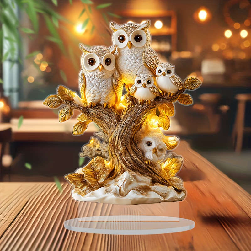 1pc 2D Flat  Acrylic Owl Tree Decor Bohemian Style Animal-Themed Desktop Art Multi-Purpose Home