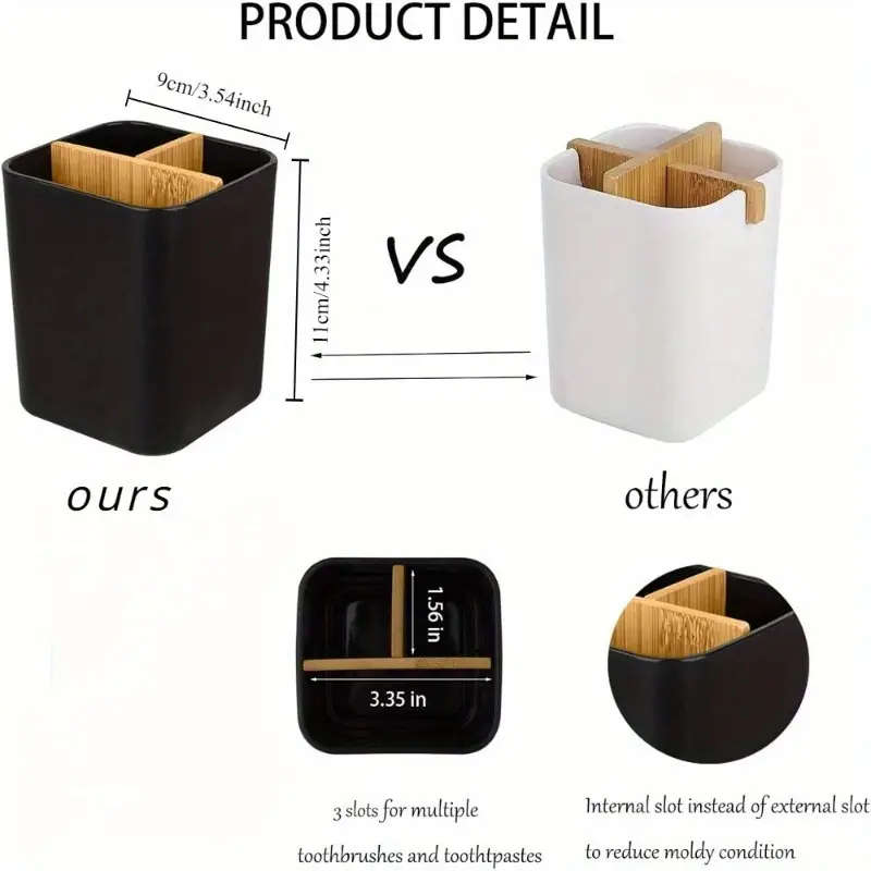 1pc Bamboo Toothbrush Holder for Bathrooms 3 Slots Toothbrush And Toothpaste Holder Bathroom Counter