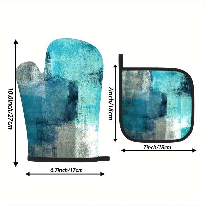 2pcs Heat-Resistant Oven Mitts Pot Holders 26.92x17.02 cm Blurred Blue White Pattern Dur