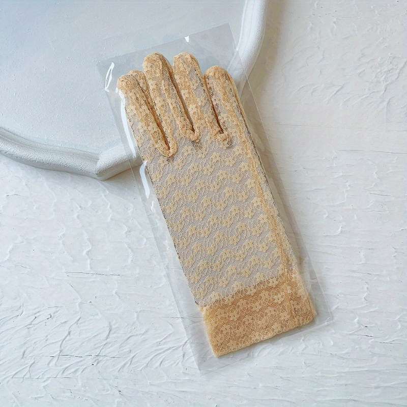 1 Pair Pink One Size Floral Lace Gloves