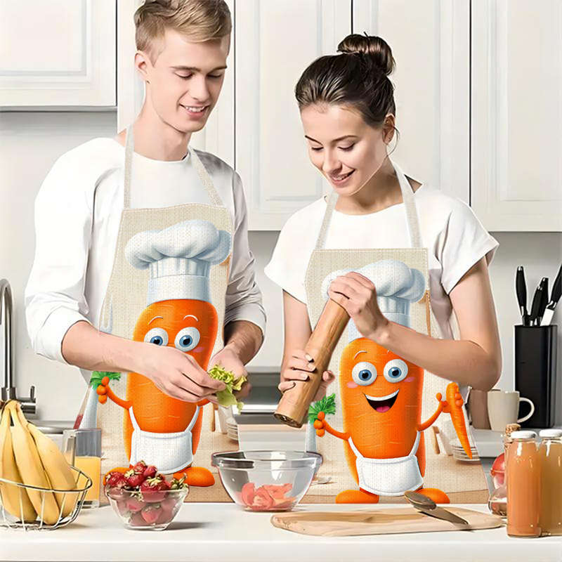 1pc Linen Chef Elements Vegetable Carrot Printed Personalized Apron Home Work Apron Women'S A