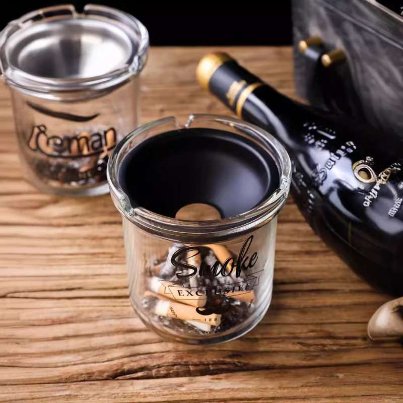 1pc Elegant Round Glass Ashtray with Sand Timer C Creative Anti-Fly Ash Design for Car Living Room