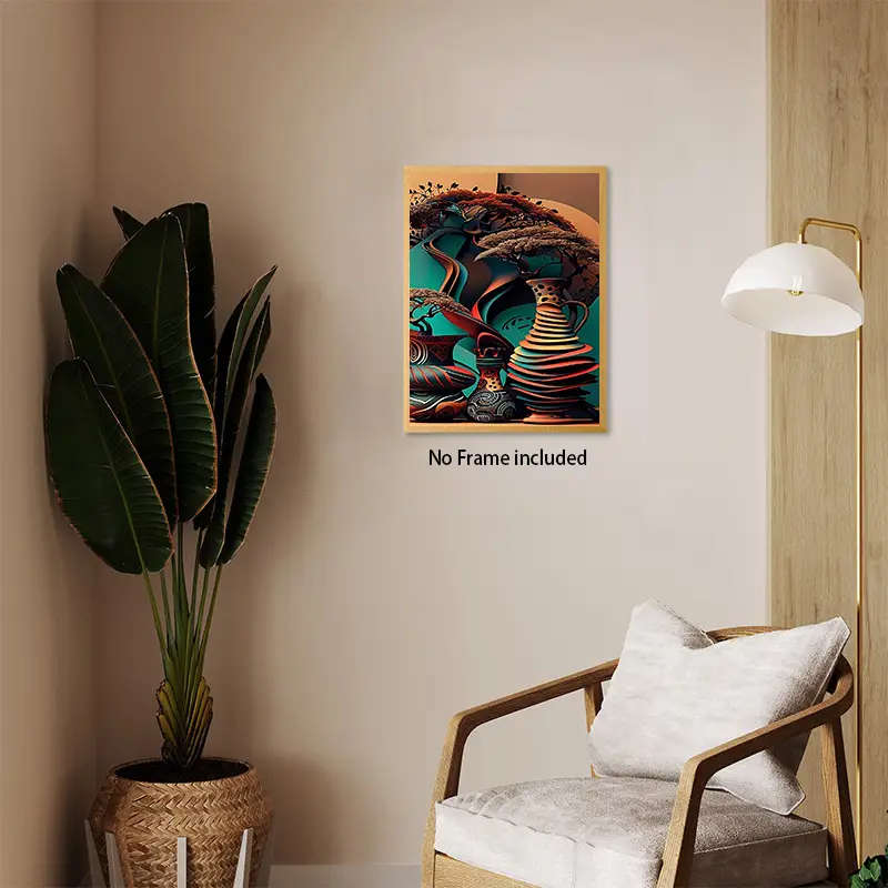 1pc Abstract Vase Canvas Wall Art Poster Frameless Creative Festive Decor for Home Bedroom Kitchen L
