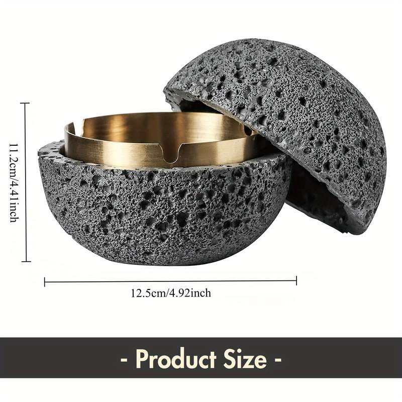 1pc Moon-Shaped Windproof Ashtray with Lid C Stylish Concrete Stainless Steel Design Golden